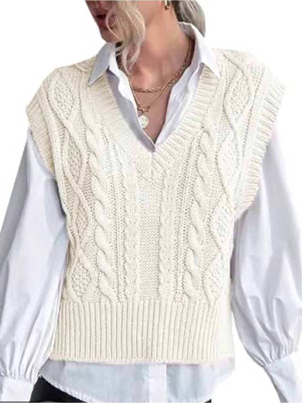 The Drop Cable-Knit V-Neck Sweater Vest.